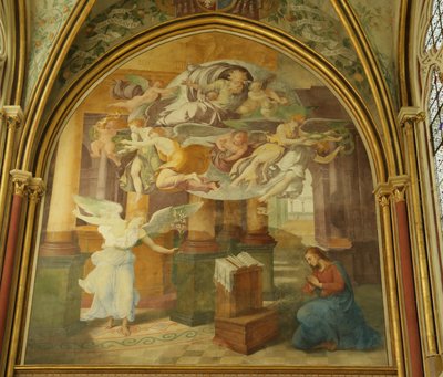 Die Westwand der Rayonnant-Kapelle der Abtei mit der Verkündigung, 16.-19. Jahrhundert von Francesco Primaticcio